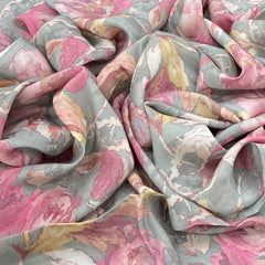 Grey Tropical Floral Crepe Print