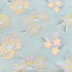 Mint Green Floral Butti Thread Mul Chanderi Embroidery