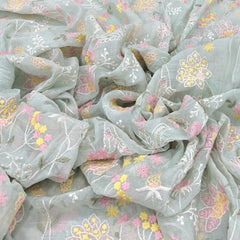 Mint Green Floral Sequins & Thread Mul Chanderi Embroidery