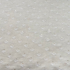Beige Flower Butti Linen Sequins Thread Embroidery