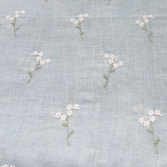 Light Powder Blue Flower Butti Linen Thread Embroidery