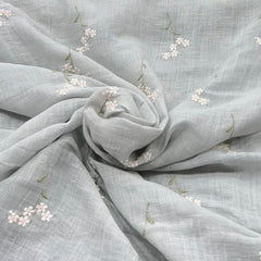 Light Powder Blue Flower Butti Linen Thread Embroidery