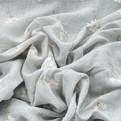Light Powder Blue Flower Butti Linen Thread Embroidery