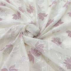 White Onion Pink Floral Sequins Thread Mul Chanderi Jal Embroidery