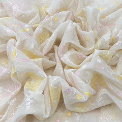 White Multicolour Floral Sequins Thread Mul Chanderi Jal Embroidery