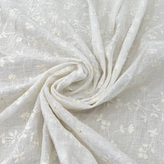 White Spring Flower Gauge Linen Sequins Thread Jal Embroidery