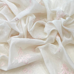 White With Pink Geometric Mul Chanderi Thread Embroidery