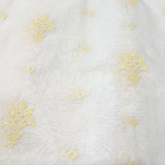 White With Yellow Geometric Mul Chanderi Thread Embroidery