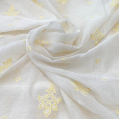White With Yellow Geometric Mul Chanderi Thread Embroidery
