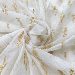 White Mustard Yellow Mul Chanderi Sequins Thread Embroidery