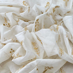 White Mustard Yellow Mul Chanderi Sequins Thread Embroidery