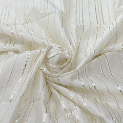 White Chanderi Stripes Gota Work Sequins Embroidery