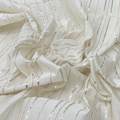 White Chanderi Stripes Gota Work Sequins Embroidery