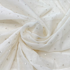 White Mul Chanderi Tikki Sequins Thread Embroidery