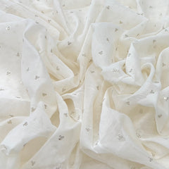 White Mul Chanderi Tikki Sequins Thread Embroidery