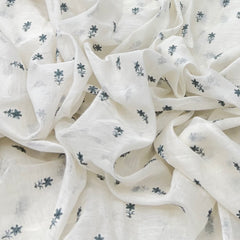 White Pastel Blue Mul Chanderi Flower Sequins Thread Embroidery