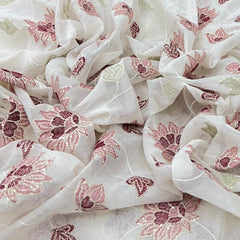 White Multicolor Mul Chanderi Sequins Thread Jal Embroidery