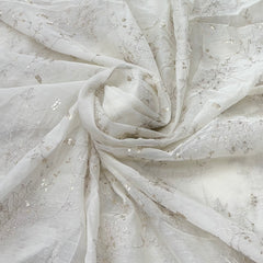 White Floral Mul Chanderi Jal Zari Sequins Embroidery