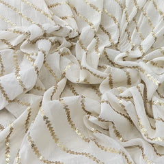 White Gold Cotton Sequins Embroidery