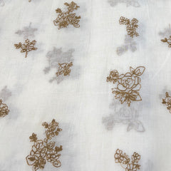 Off White Mustard Yellow Flower Cotton Thread Embroidery