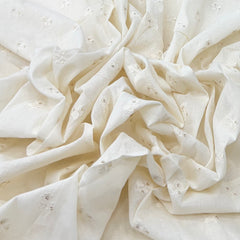 White Cotton Floral Butti Sequins Thread Embroidery