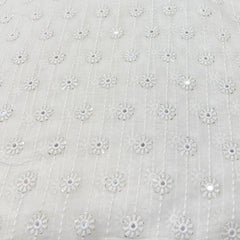 White Cotton Floral Mirror Work Thread Embroidery