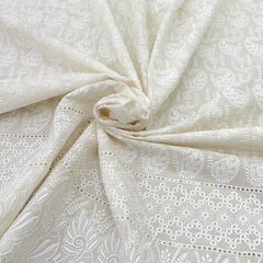 Off White Cotton Hakoba Border Embroidery