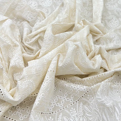 Off White Cotton Hakoba Border Embroidery