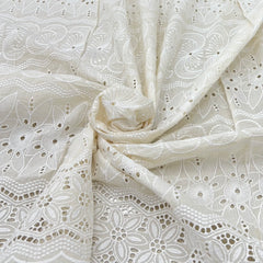 Off White Cotton Cut Work Daman Embroidery