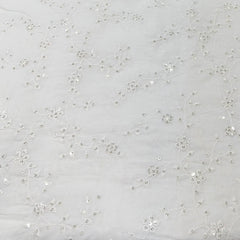 Off White Cotton Floral Jal Sequins Thread Embroidery