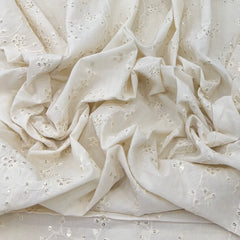 Off White Cotton Floral Jal Sequins Thread Embroidery