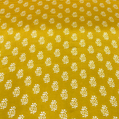 Yellow Block Print Floral Modal Satin Printed