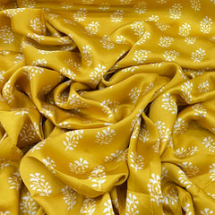 Yellow Block Print Floral Modal Satin Printed