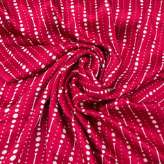 Blood Red Stripes Dotted Modal Satin Printed