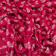 Blood Red Block Print Floral Modal Satin Printed