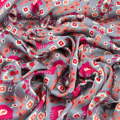 Grey Multicolour Patola Modal Satin Printed
