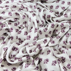 White & Light Purple Floral Modal Satin Printed