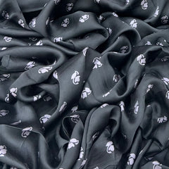 Black & Light Lavender Floral Modal Satin Printed