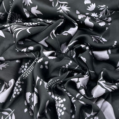 Black & Light Lavender Floral Modal Satin Printed