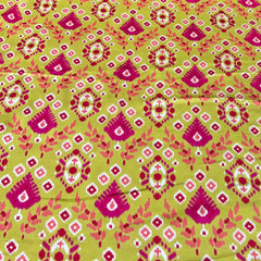 Lime Green Multicolour Patola Modal Satin Printed