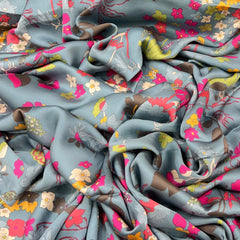 Bluish Grey Floral Modal Satin Printed