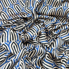 Light Peach & Navy Blue Geometric Modal Satin Printed