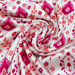 White & Blue Geometric Modal Satin Printed