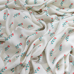White & Sea Green Floral Modal Satin Printed