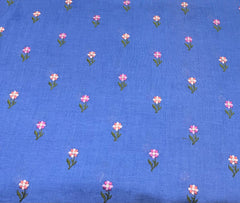 Cobalt Blue Floral Butti Thread and Sequins Linen Embroidery
