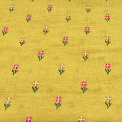 Yellow Floral Butti Thread and Sequins Linen Embroidery