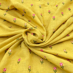 Yellow Floral Butti Thread and Sequins Linen Embroidery