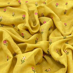 Yellow Floral Butti Thread and Sequins Linen Embroidery