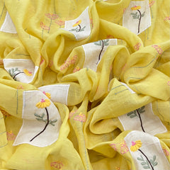 Yellow Floral Thread and Applique Mul Chanderi Embroidery