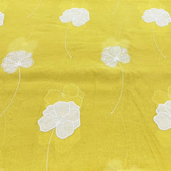 Yellow Big Flower Applique Mul Chanderi Embroidery